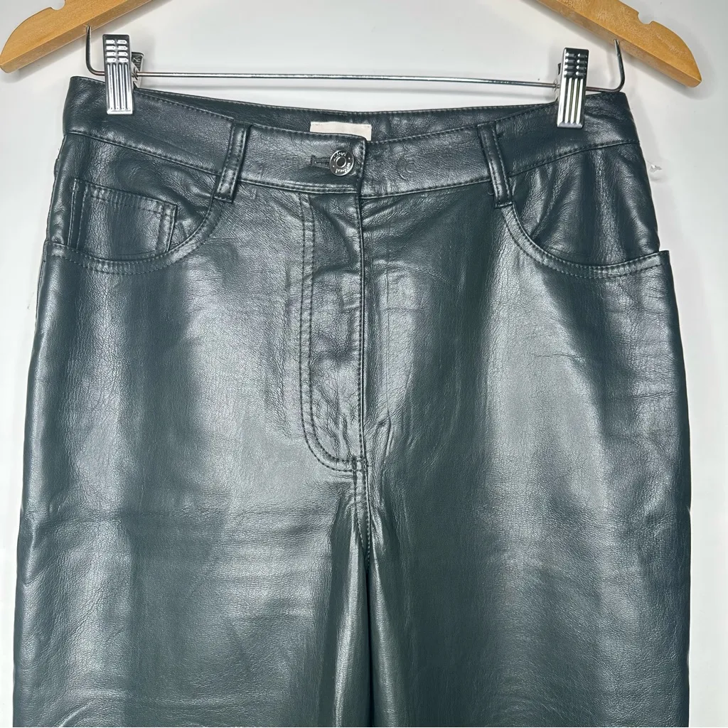 WILFRED NEW! Aritzia Melina Vegan Leather High Waisted Pants in Dark Green Sz 6 - Image 5