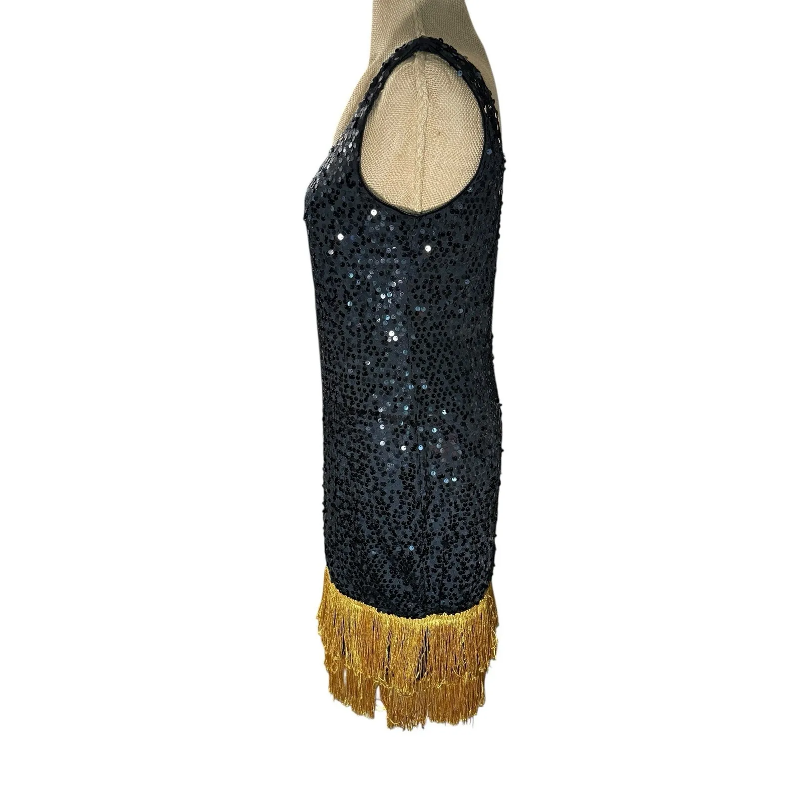 As You Wish Black Sequins Fringe Lined Flapper Large‎ Size 12 - Image 5