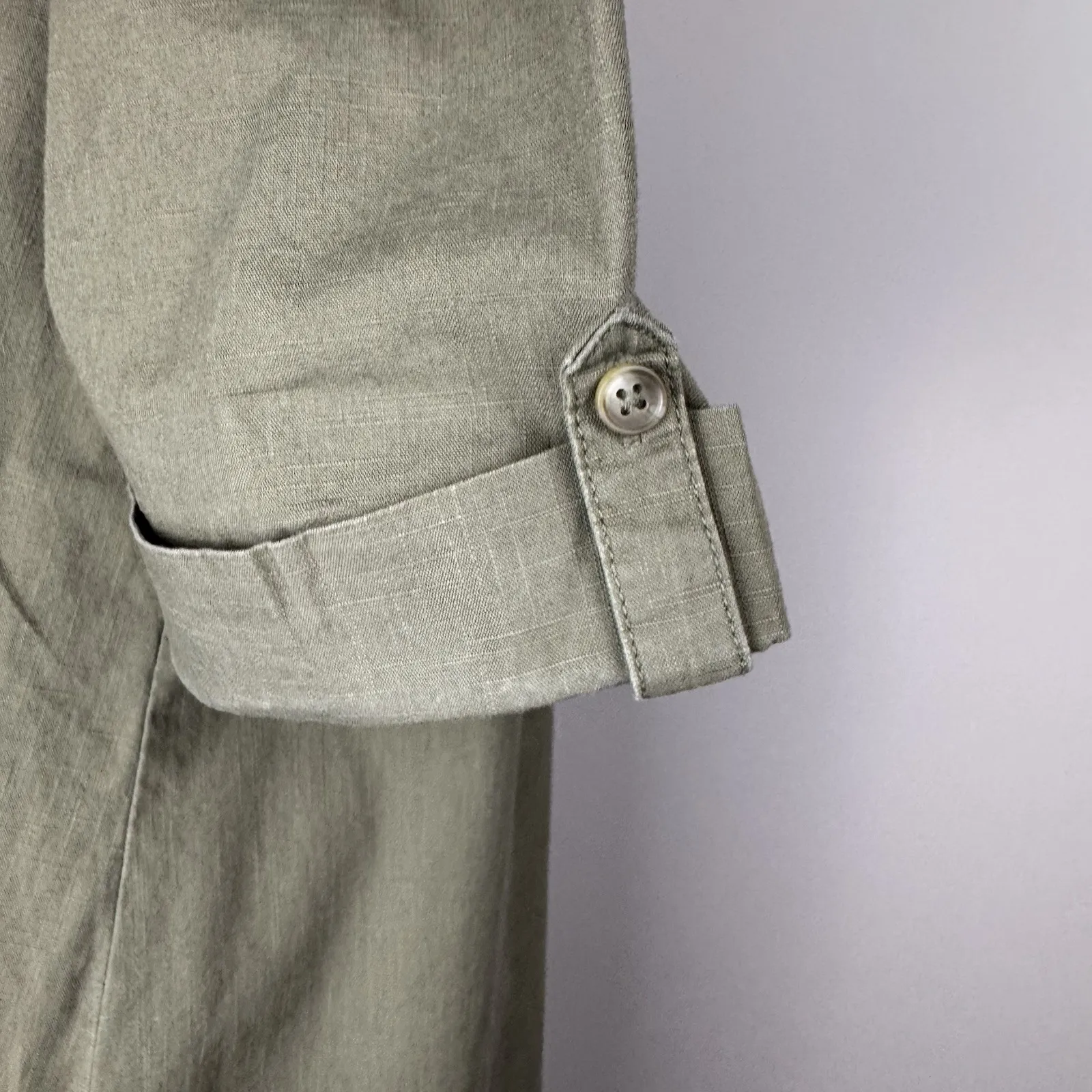 Karen Scott Dress Womens Sz M Green Cotton 1/4 Button Utility Shirt Short Sleeve - Image 8