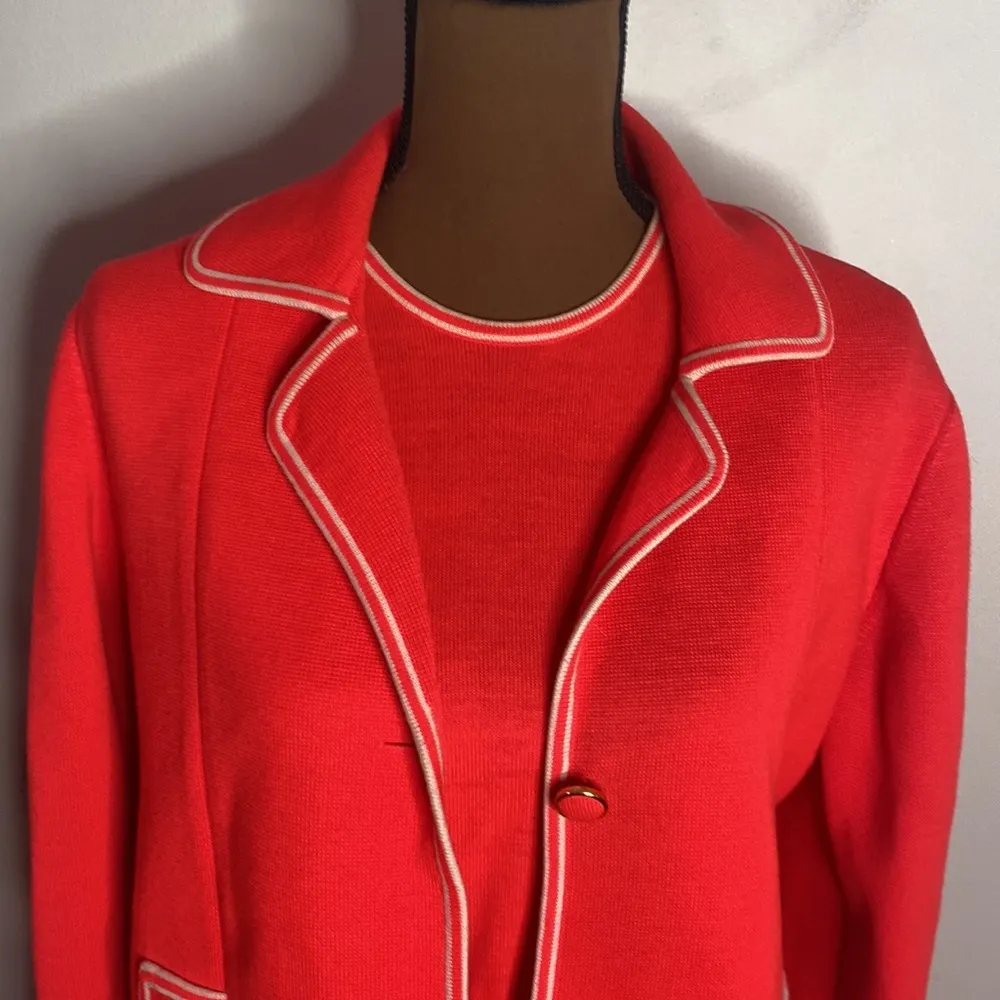 Vintage Penney’s International tipped coral 100% wool three piece skirt suit 12 Red Size 6 - Image 6