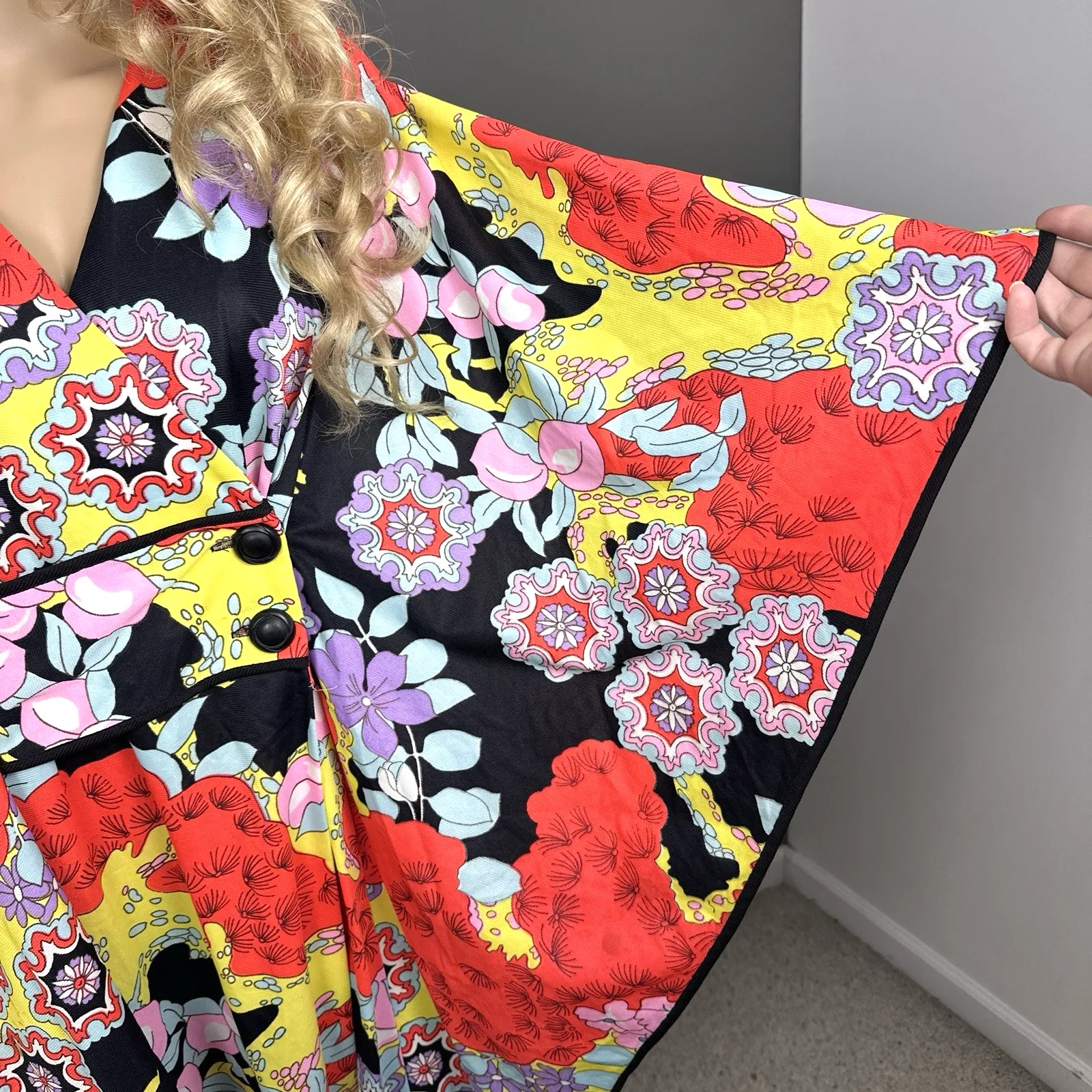 Vintage Styled by Tyrone Kaftan Dress Medium ILGWU Union Made 100% Nylon Floral - Image 3