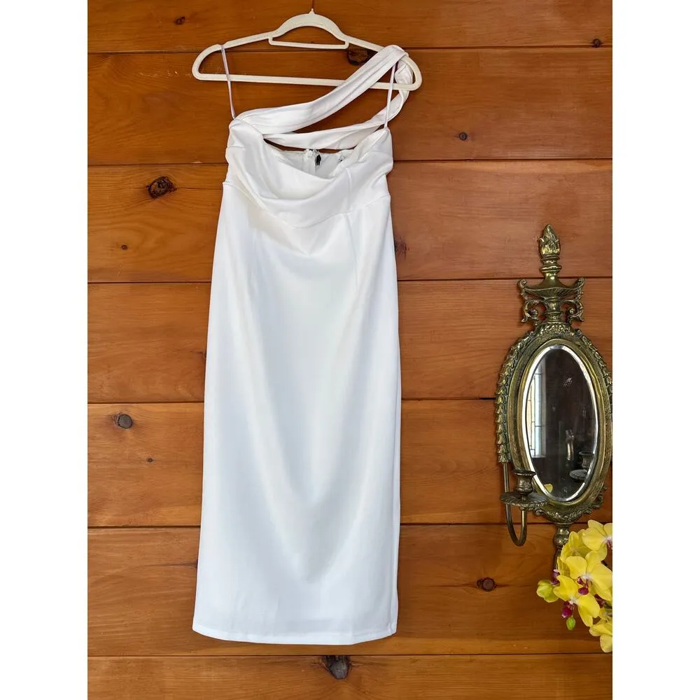 Lulus Hold Your Attention Ivory One-Shoulder Sleeveless Midi Dress Wedding Sz L - Image 4