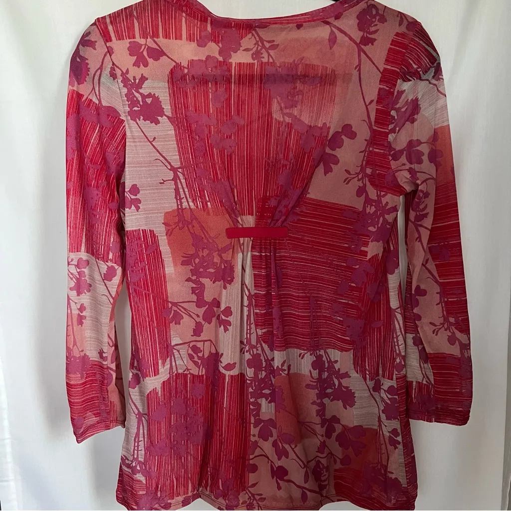 DKNY top women’s size medium sheer pink floral long sleeve blouse VTG Y2K - Image 5
