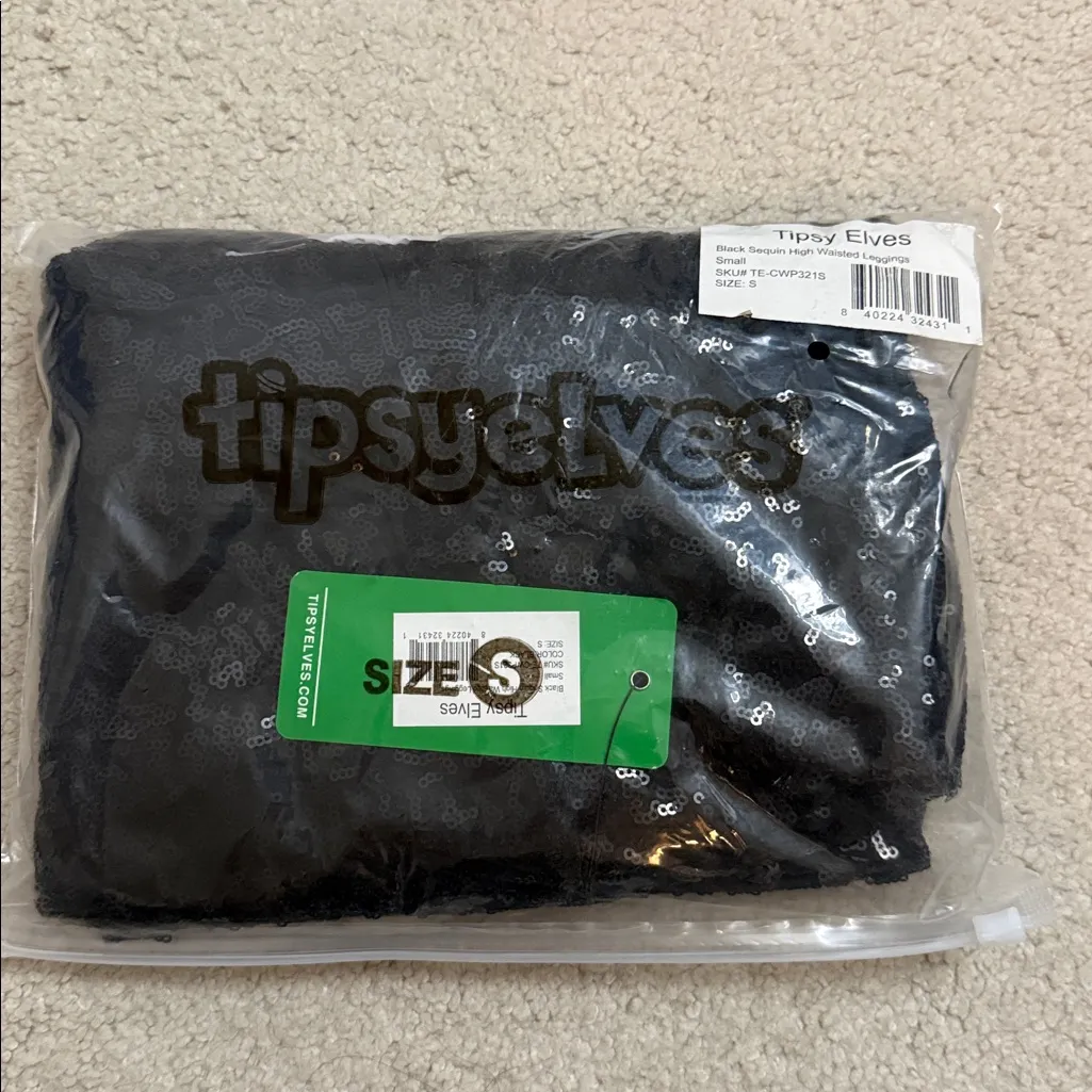 Tipsy Elves Sequin High Waisted Leggings - Black - S - Image 5