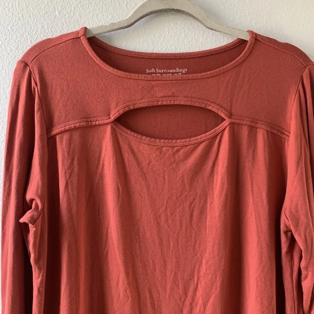 Soft Surroundings Womens Size Large Orange Stretch Keyhole Front Stretch Blouse - Image 2