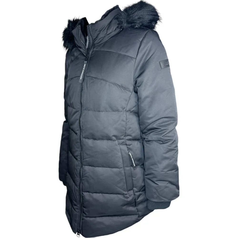 Women's Artic Expedition Curved Hem Down Parka with Detachable Hood Black Small - Image 4