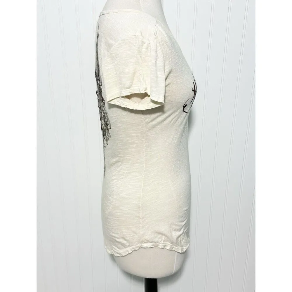 Harley Davidson Women's Love‎ To Role Heart Crown Print T Shirt Beige Size Small White - Image 5