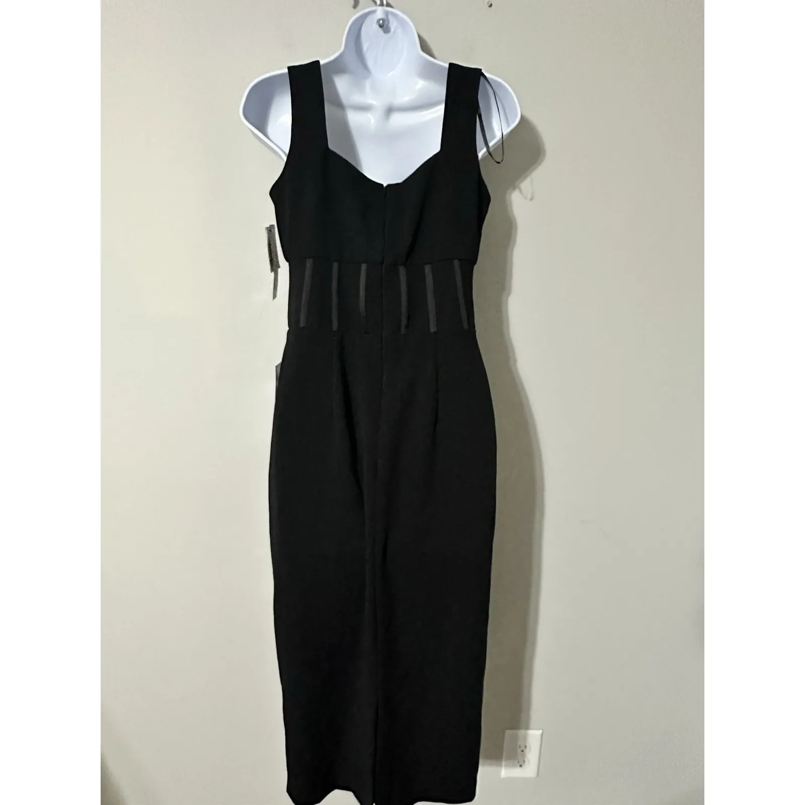 Betsy & Adam Black Square Neck Sheath Midi Dress Size 6 with Corset Waist Detail - Image 5