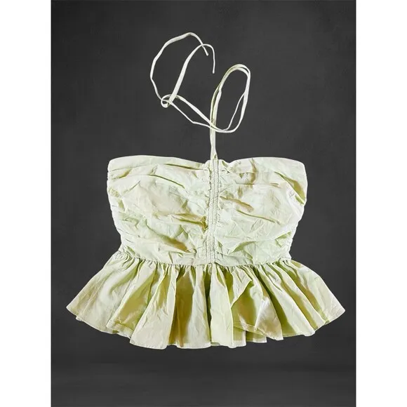 MABLE Babydoll Peplum Top Size L Coquette Dainty Sleeve Green Anthropologie Size L - Image 2