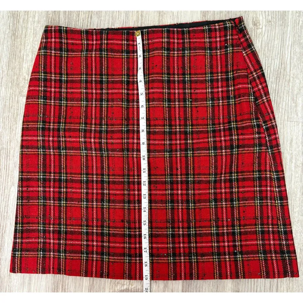 TALBOTS PETITE | Women's Plaid Sequin Wool Blend Straight Pencil Mini Skirt | 8P - Image 6