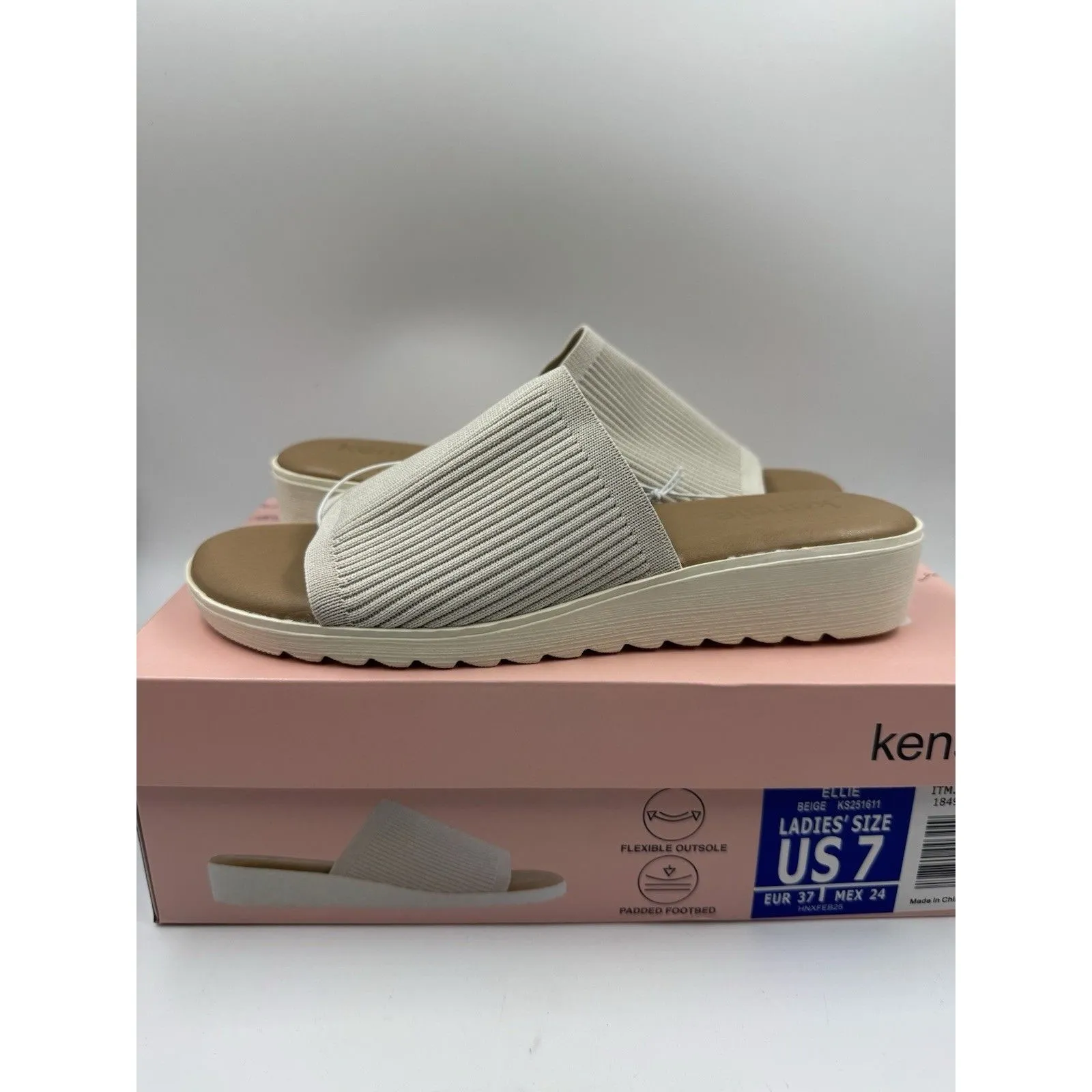 Kensie Ellie Women's Knit Slip On Small Platform Padded Sandals Beige Size 7 New - Image 10