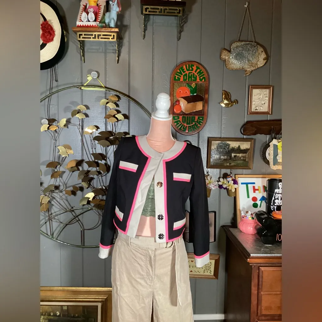 Milly Eva Cropped Jacket With Colorblock Design Small - Image 3