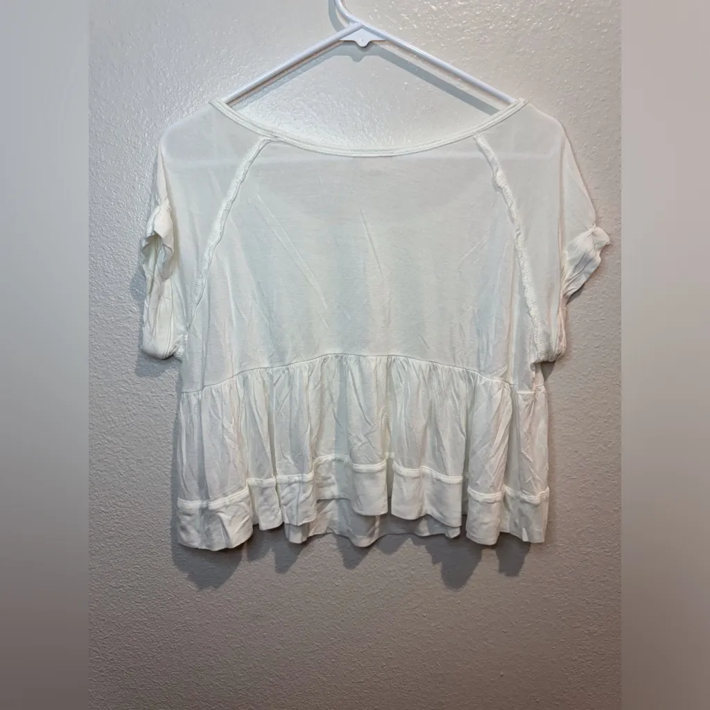Free People Women’s White‎ Embroidered Beaded Blouse T-shirt Size XS - Image 5