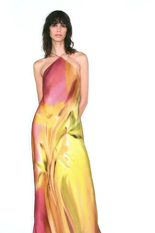 Zara maxi dress one shoulder tie dye satin floral effect party wedding cocktail - Image 6