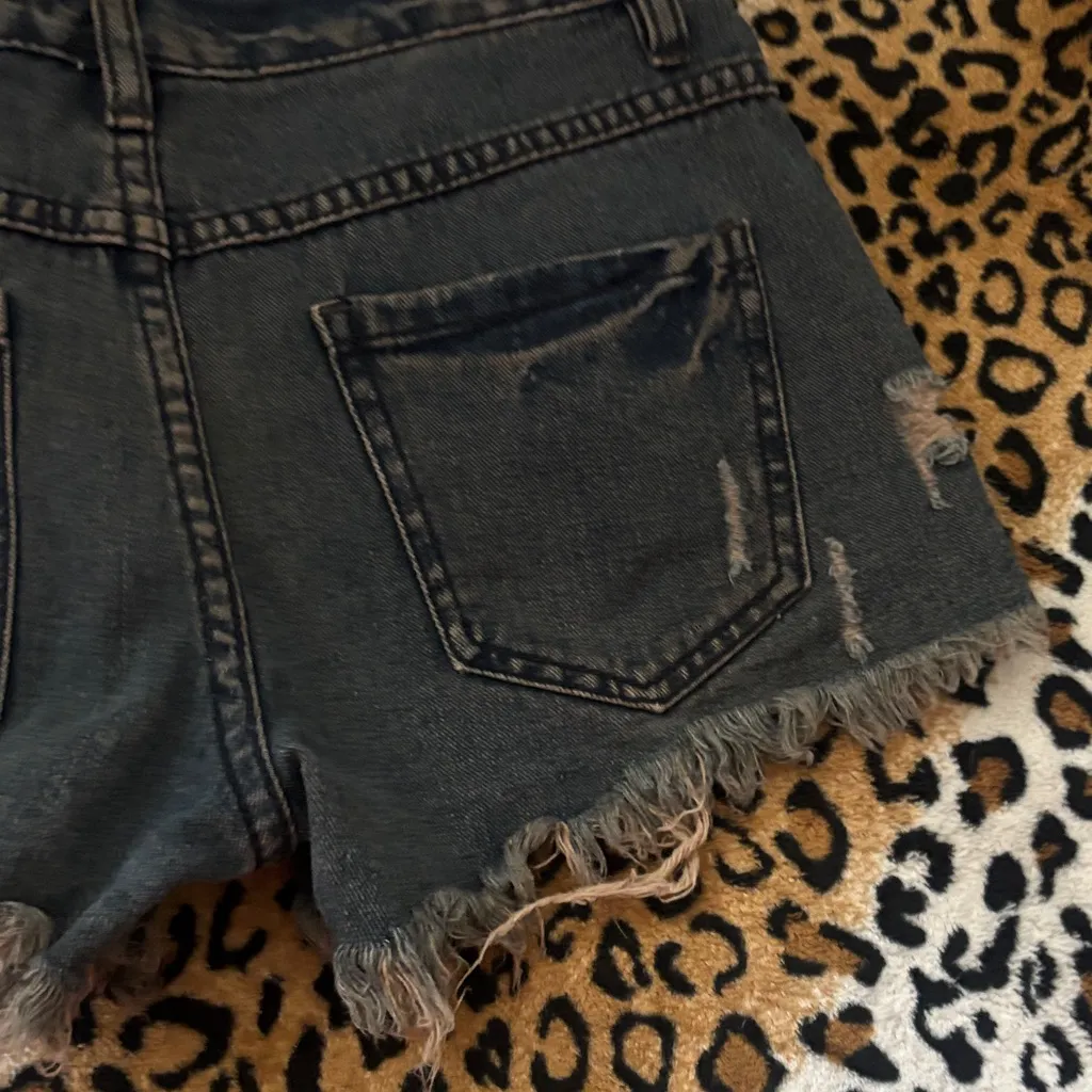 Free People Black Distressed Jean Shorts - Image 7