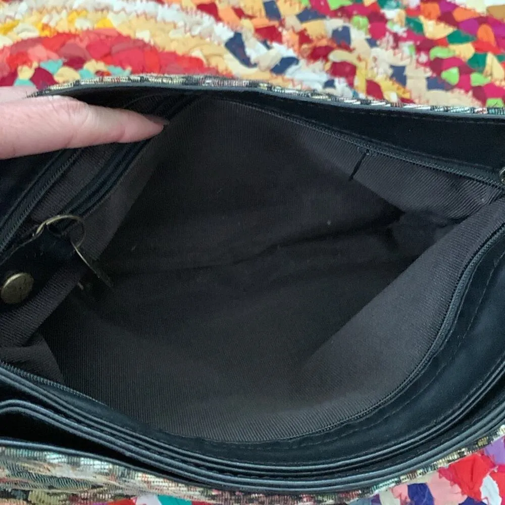 Vintage SAS USA Dark Floral Tapestry Adjustable Crossbody Purse Bag - Image 7