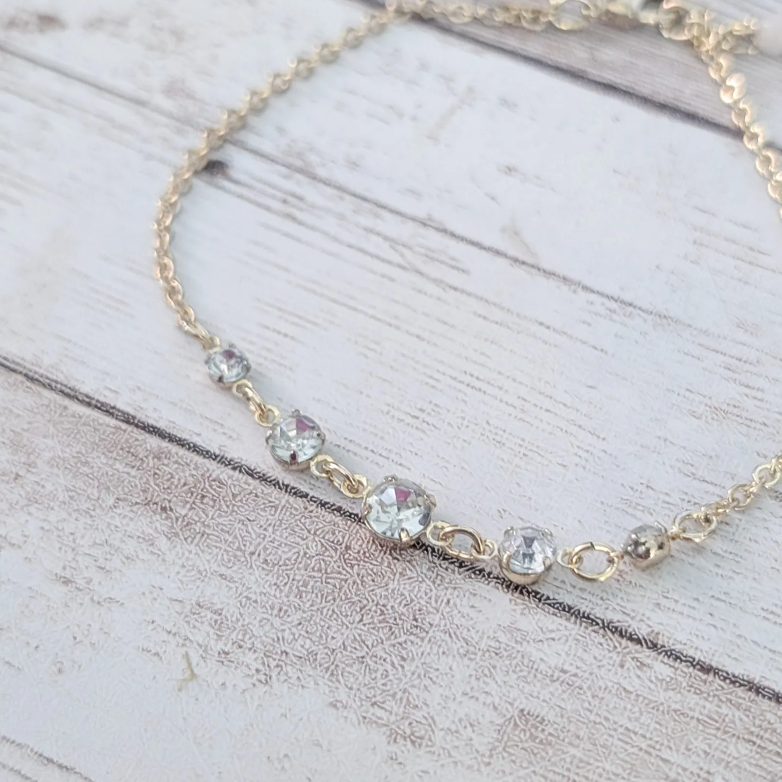 Vintage Avon SAQ Large Bracelet or Anklet Gold Tone with Clear Gems - Image 2