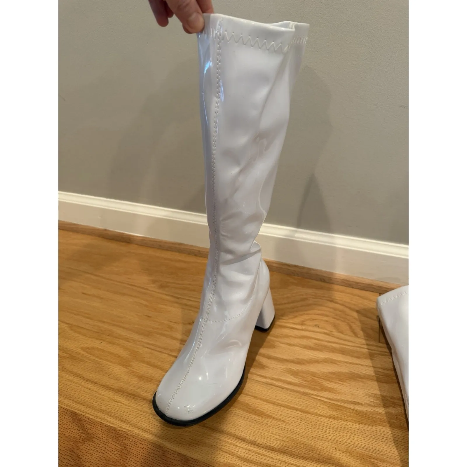 Go Go Boots White Patent Leather Adult Womens 3" Heel Disco 70s Ellie Shoes 10 - Image 8