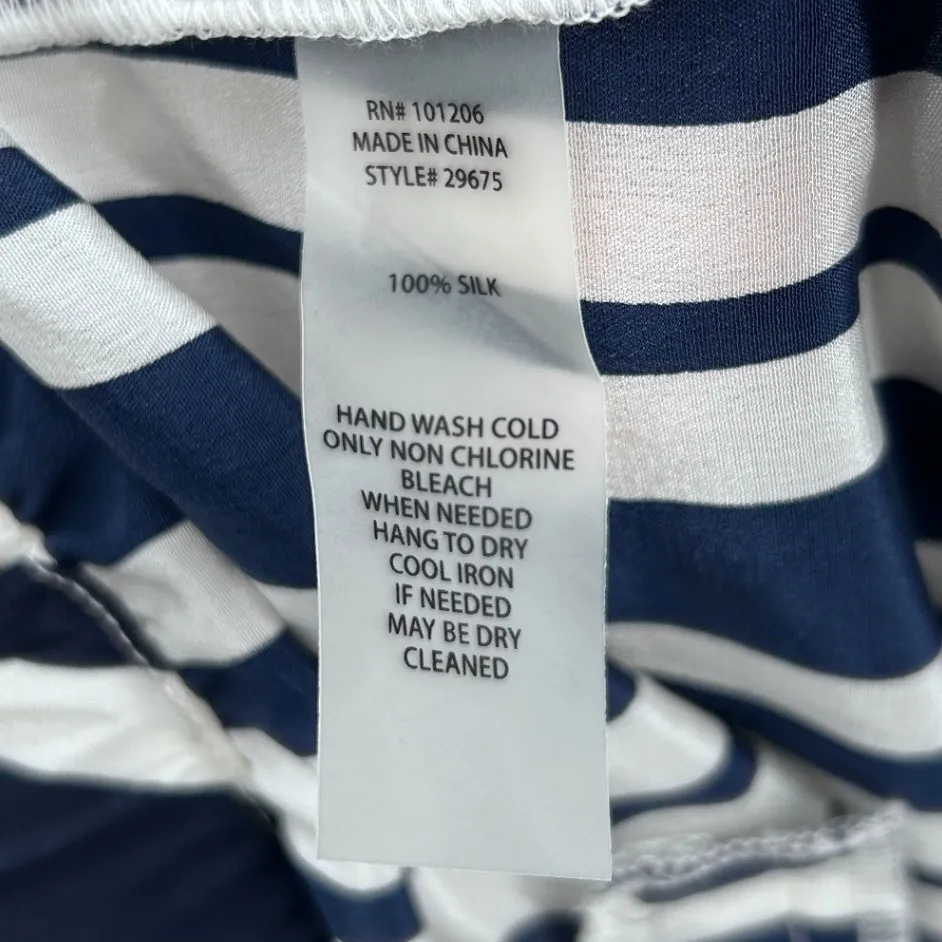 NWOT Soft Surroundings Silk Striped Wide Leg Pants Navy White Womens Size Medium - Image 5