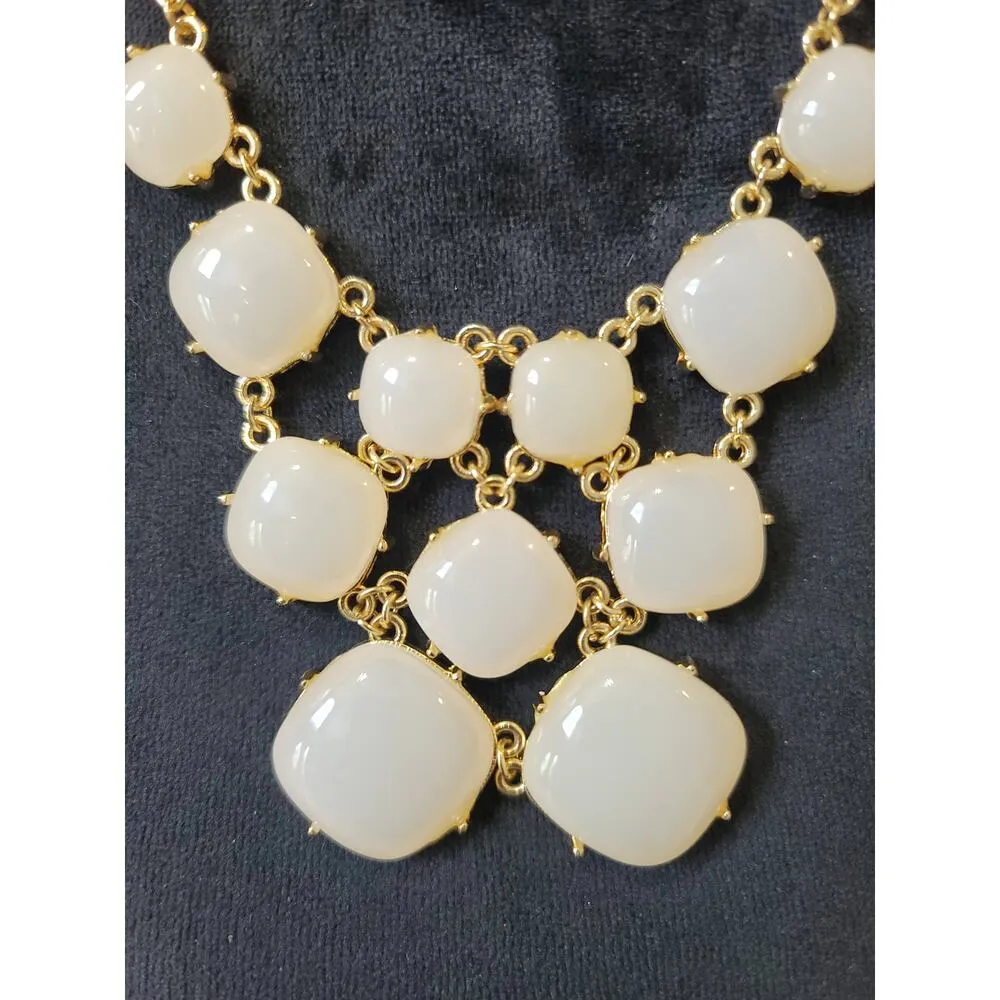 Women's White Bubble Bib Necklace Lobster Clasp Gold Tone Statement Jewelry - Image 3