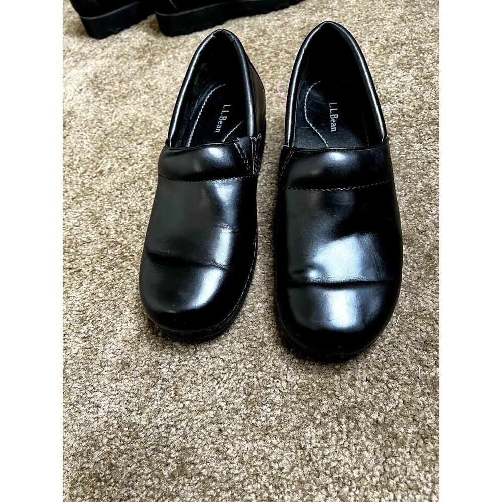 LL Bean women's shoes size 8 black leather nursing clogs - Image 8