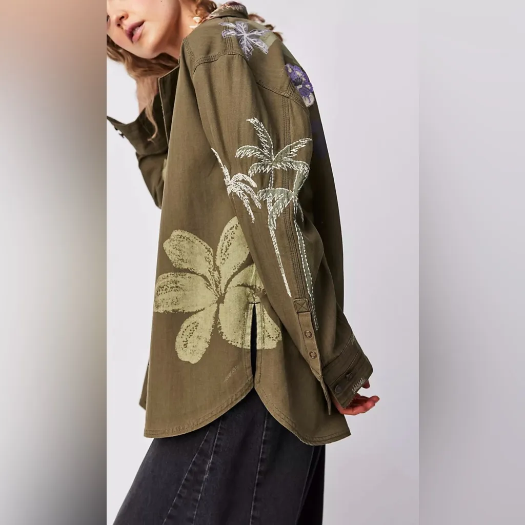 NWOT Free People Blooms And Palms Top - green combo - Small - embroidery* RARE * - Image 2