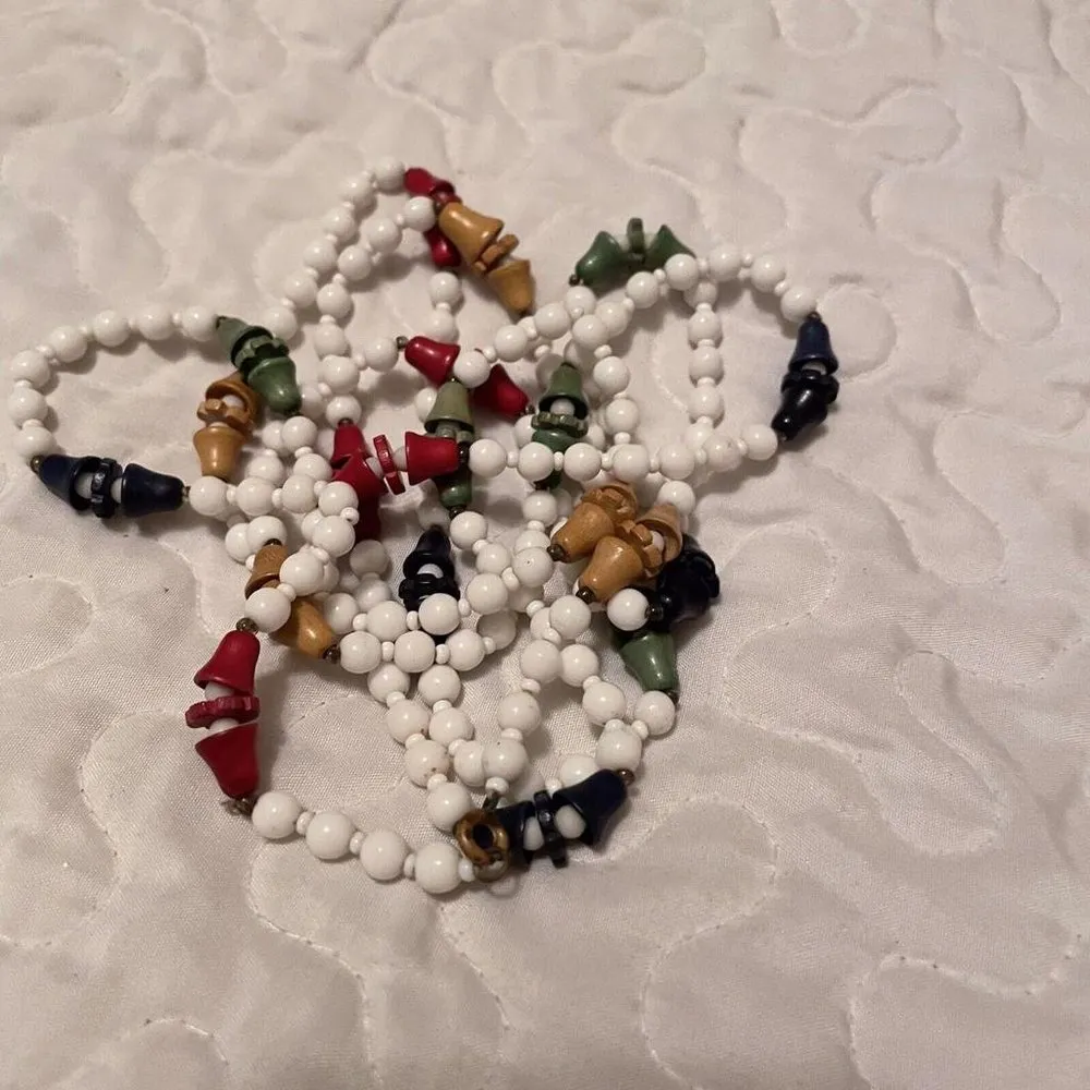 Long 61 Inch White Beaded Necklace With Colored Bead Plastic / Wood - Image 10