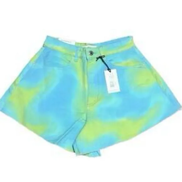 WeWoreWhat High Waist Denim Flare Bell Shorts Bright Tie-Dye Shorts NWT 26 - Image 2