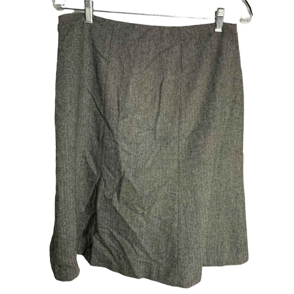 Vintage Jones New York Wool Blend Skirt 12P Black Herringbone Embroidered Lined - Image 4