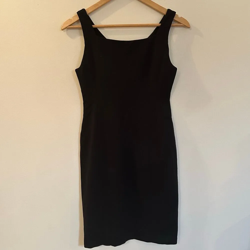 Eileen Fisher Black Ponte Knit V Neck Sheath Dress Sleeveless Sz PP - Image 4