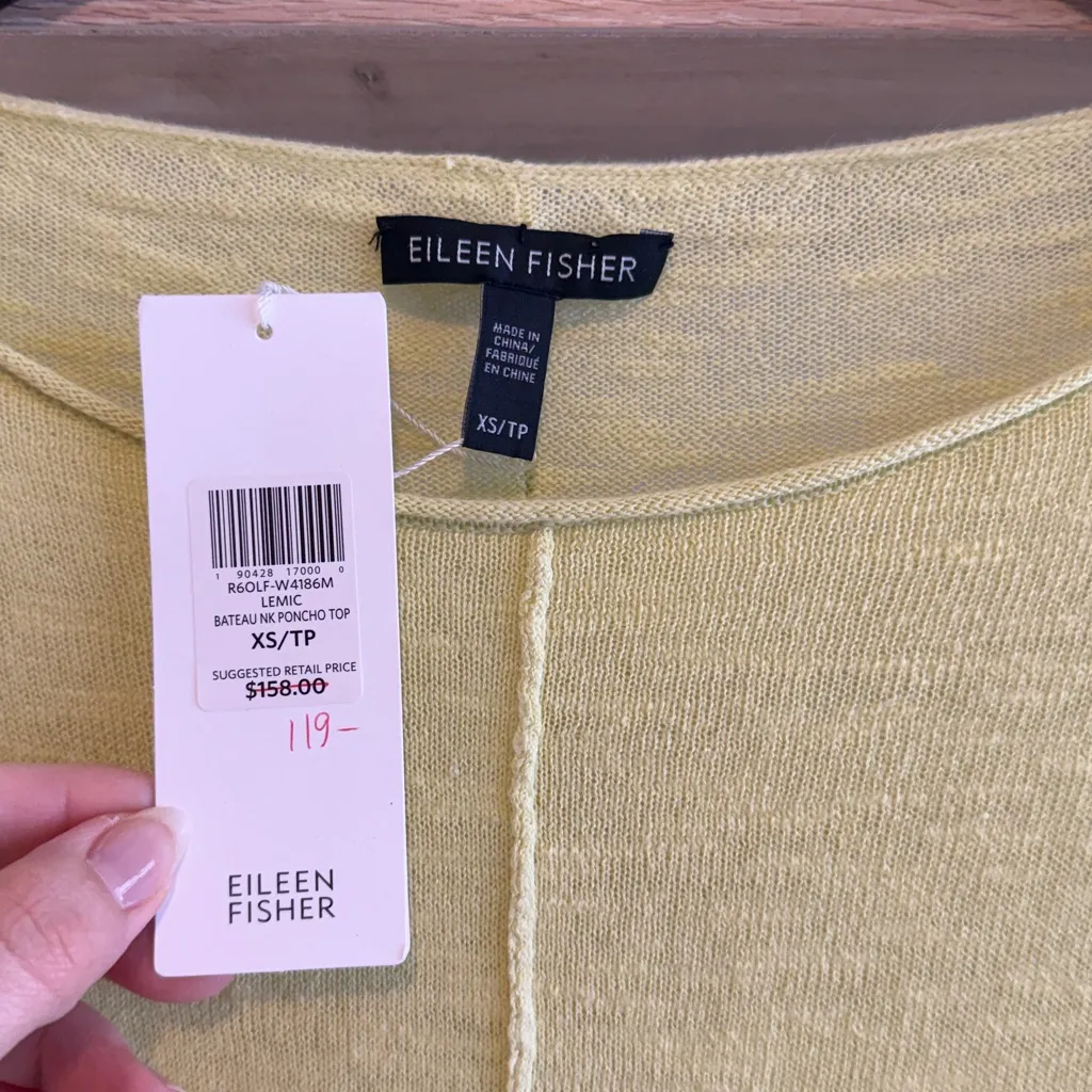 NWT Eileen Fisher Organic Linen Cotton Slub Chartreuse Green Boxy Sweater, XS - Image 2