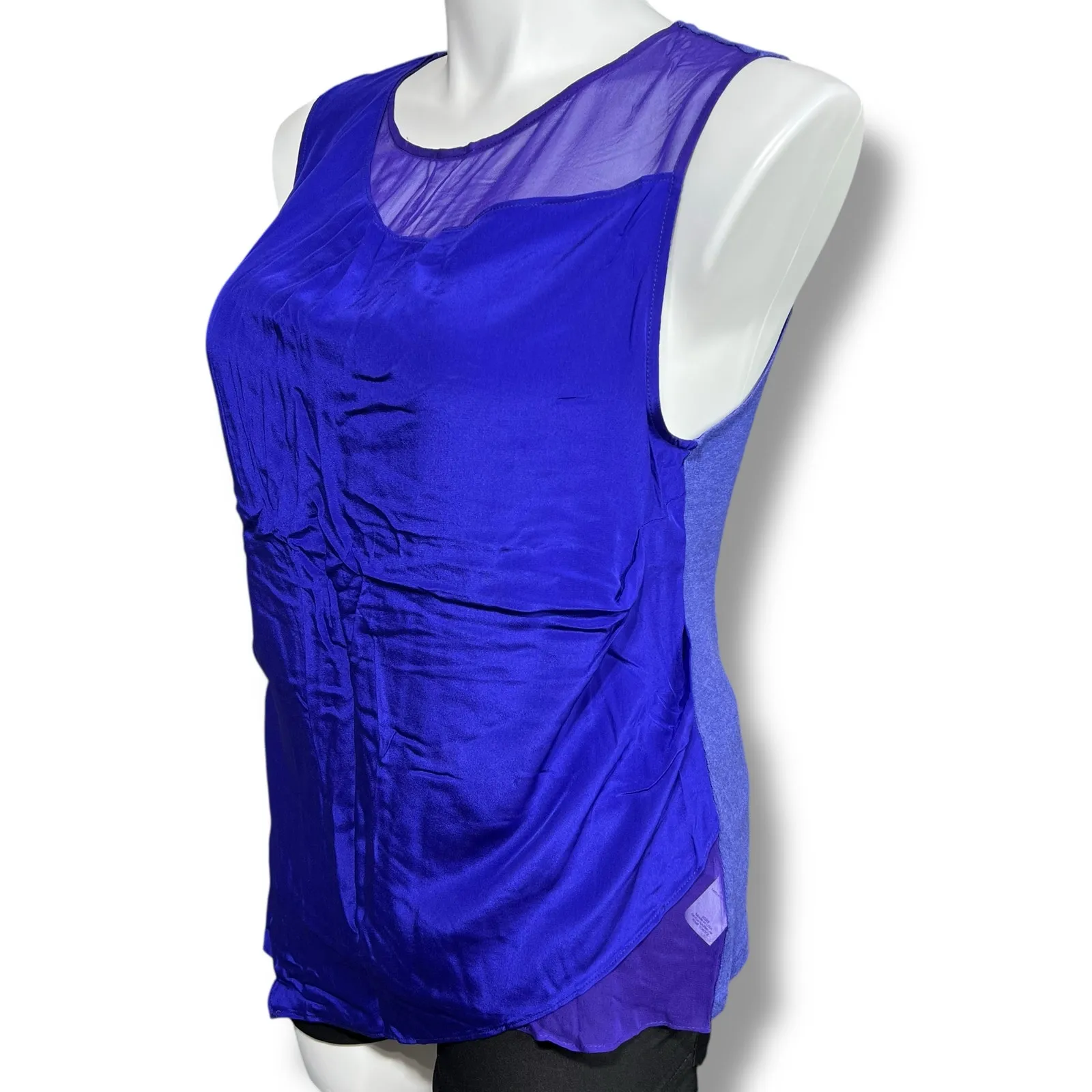Heather Womens Blouse Shirt Top Silk Satin Ribbed Sleeveless Pullover Blue XL - Image 5