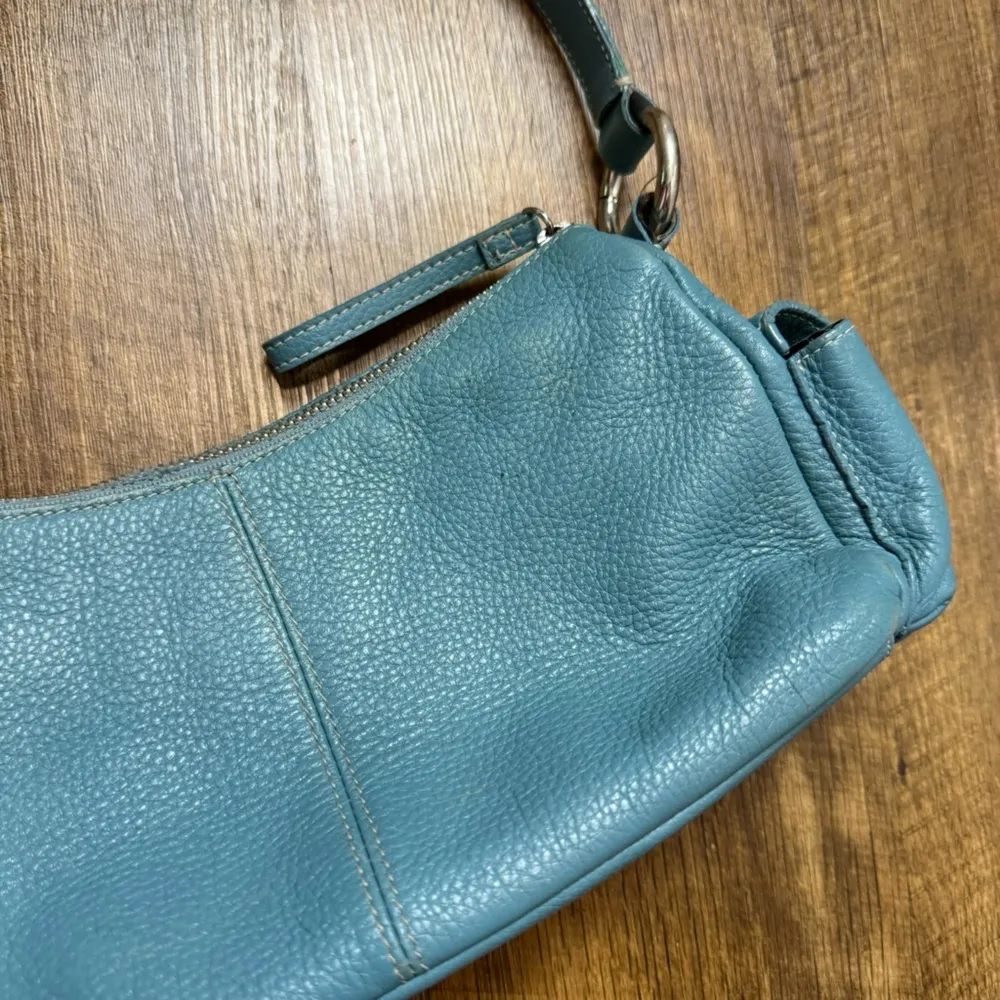 Y2K Giani Bernini Blue Leather Shoulder Bag Buckle Straps - Image 11