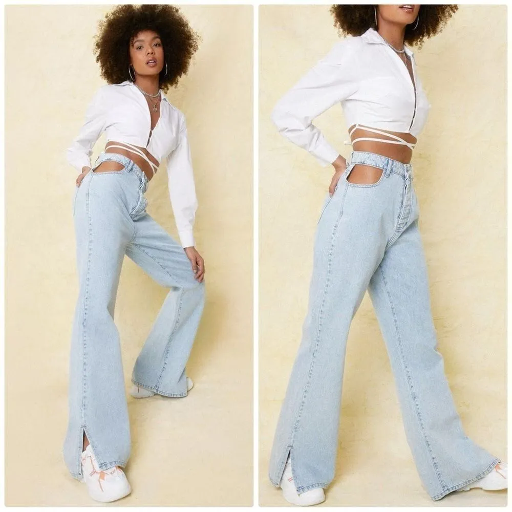 NWT Nasty Gal High Waist Wide Leg Cut Out Jeans - Image 12