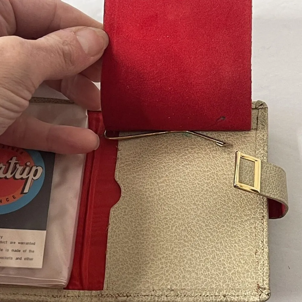 Vintage 50s Shortrips Wallet Beige Genuine Leather Fold Photographs Bills Tan - Image 4