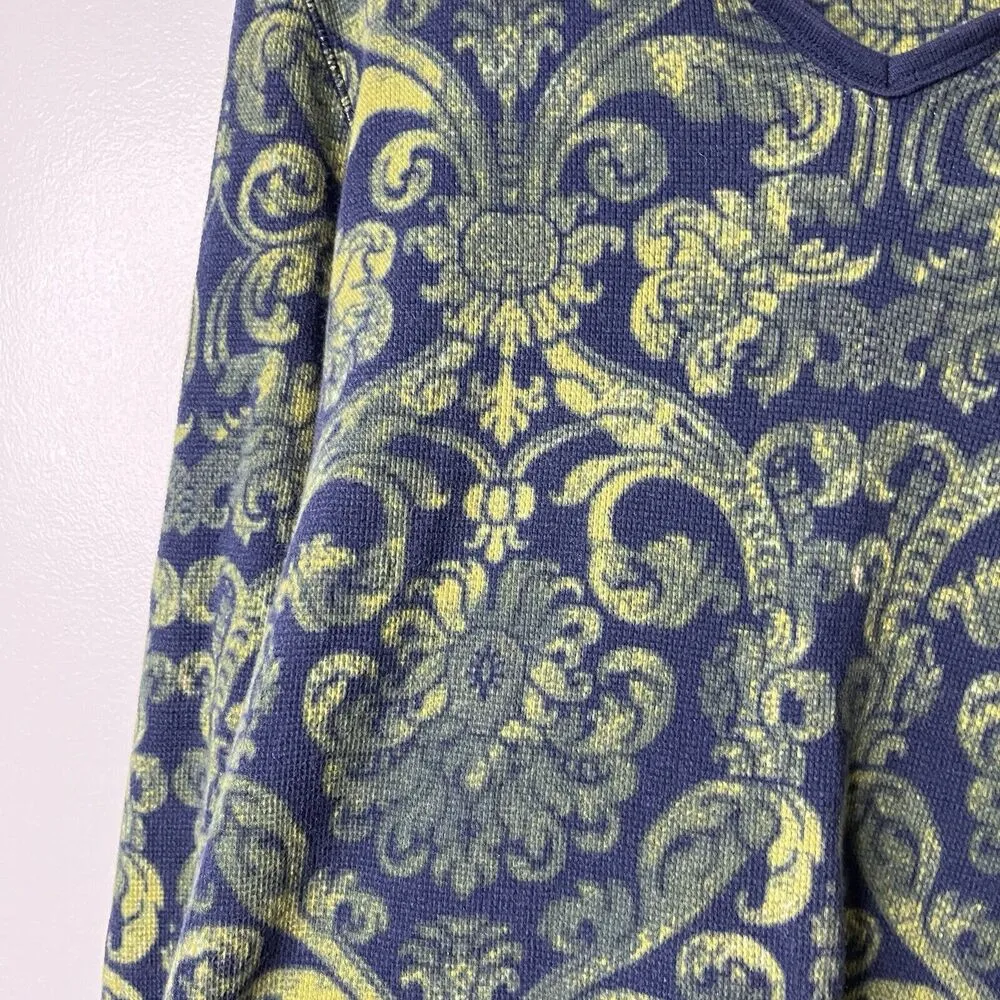 Y2K Chicos  Paisley Print Navy Yellow Pull Over Short Hoodie Size 1/M - Image 4