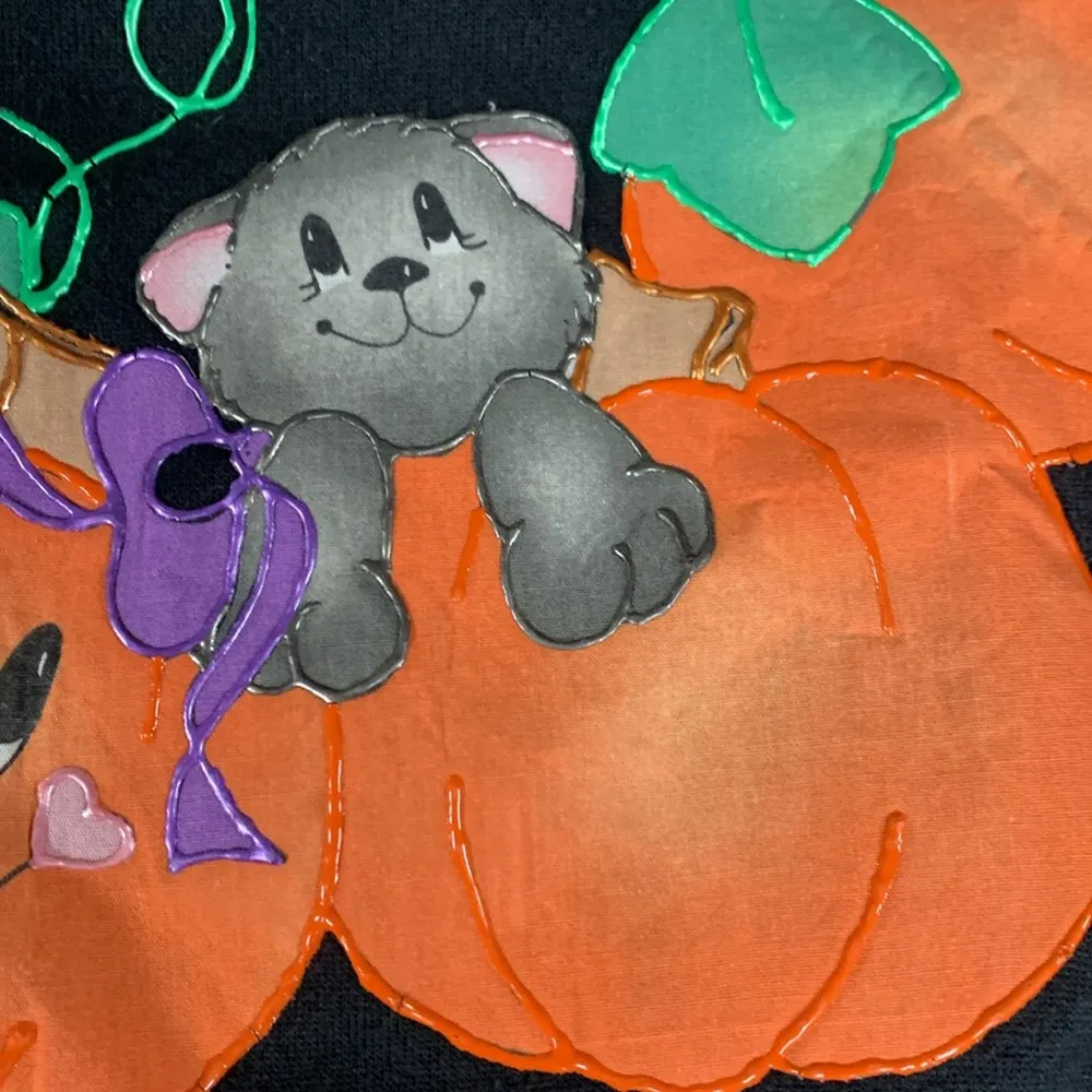 Vintage Halloween Puff Paint Sweatshirt with Cat & Pumpkins Size XL - Image 7