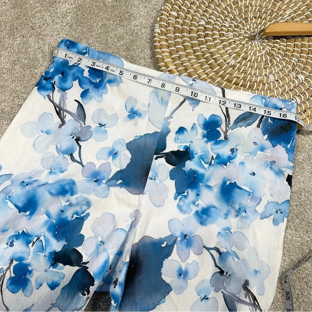 Bryn Walker Fioro Cotton Print Blue White Capri Cropped Pants Coastal Size XL - Image 13