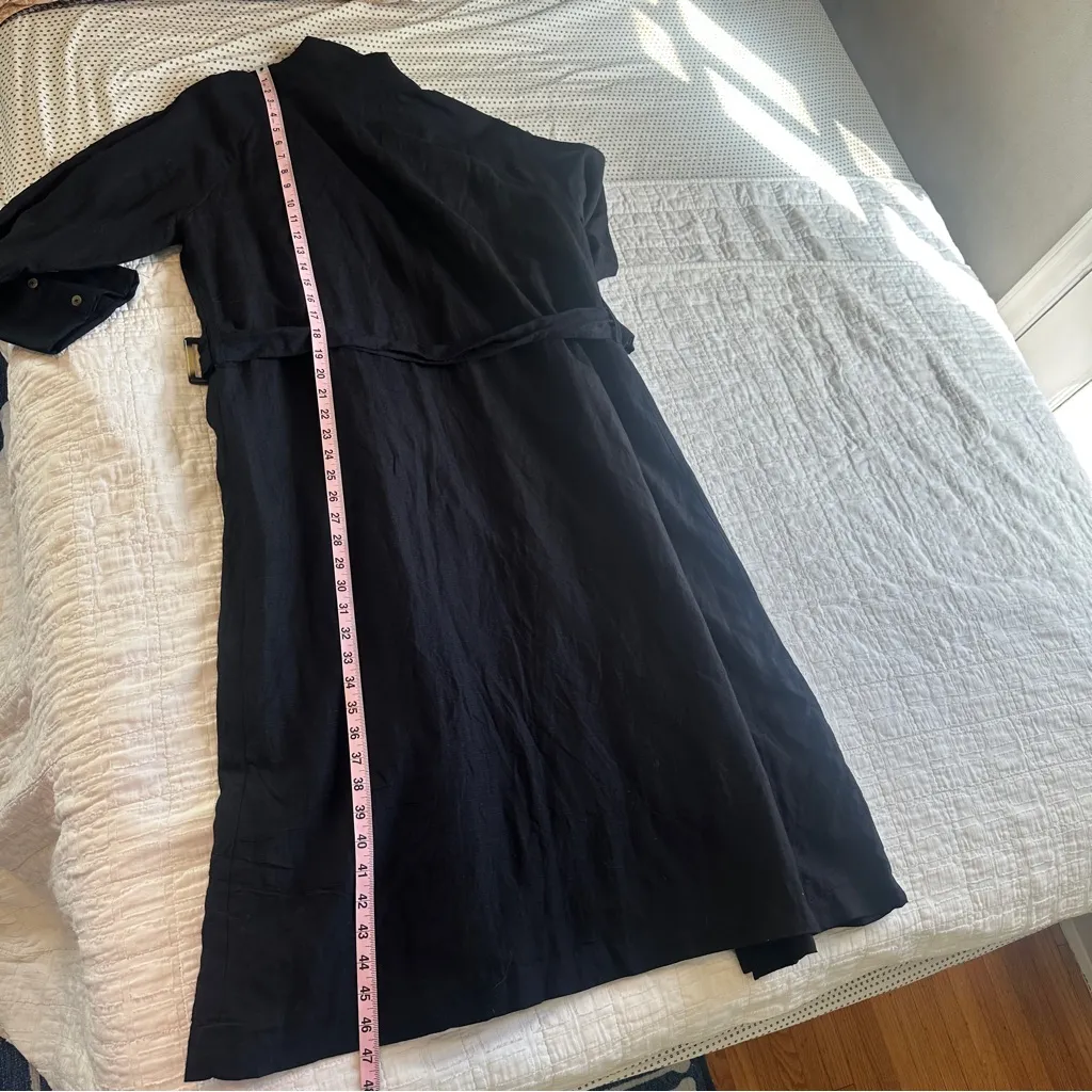 Mille Black Viscose Linen Blend Belted Duster Trench Coat Medium - Image 7