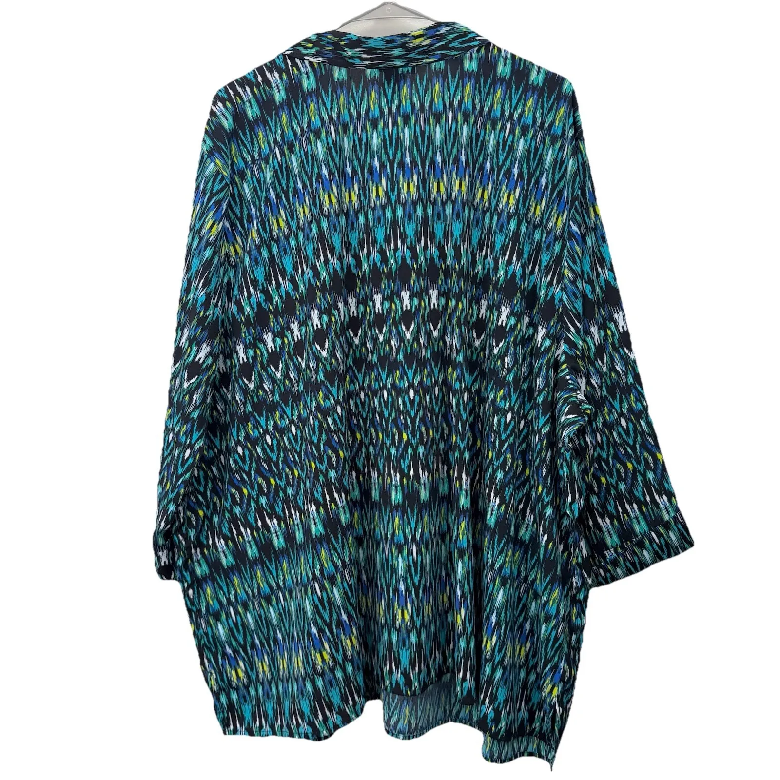 Catherines Teal Geometric‎ Button Up 3/4 Sleeve Timeless Blouse Size 4X - Image 6