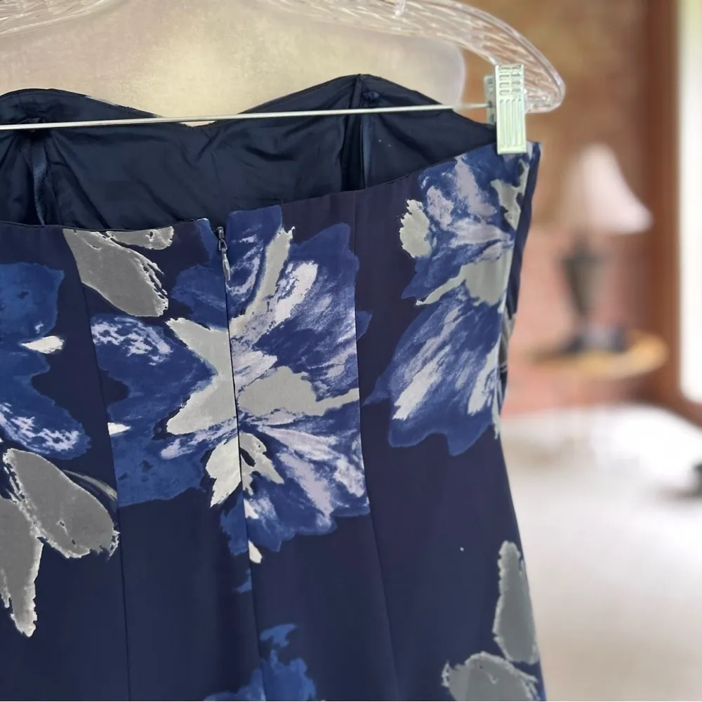 INC International Concepts Blue Floral Strapless Chiffon Mini Dress 2 - Image 12