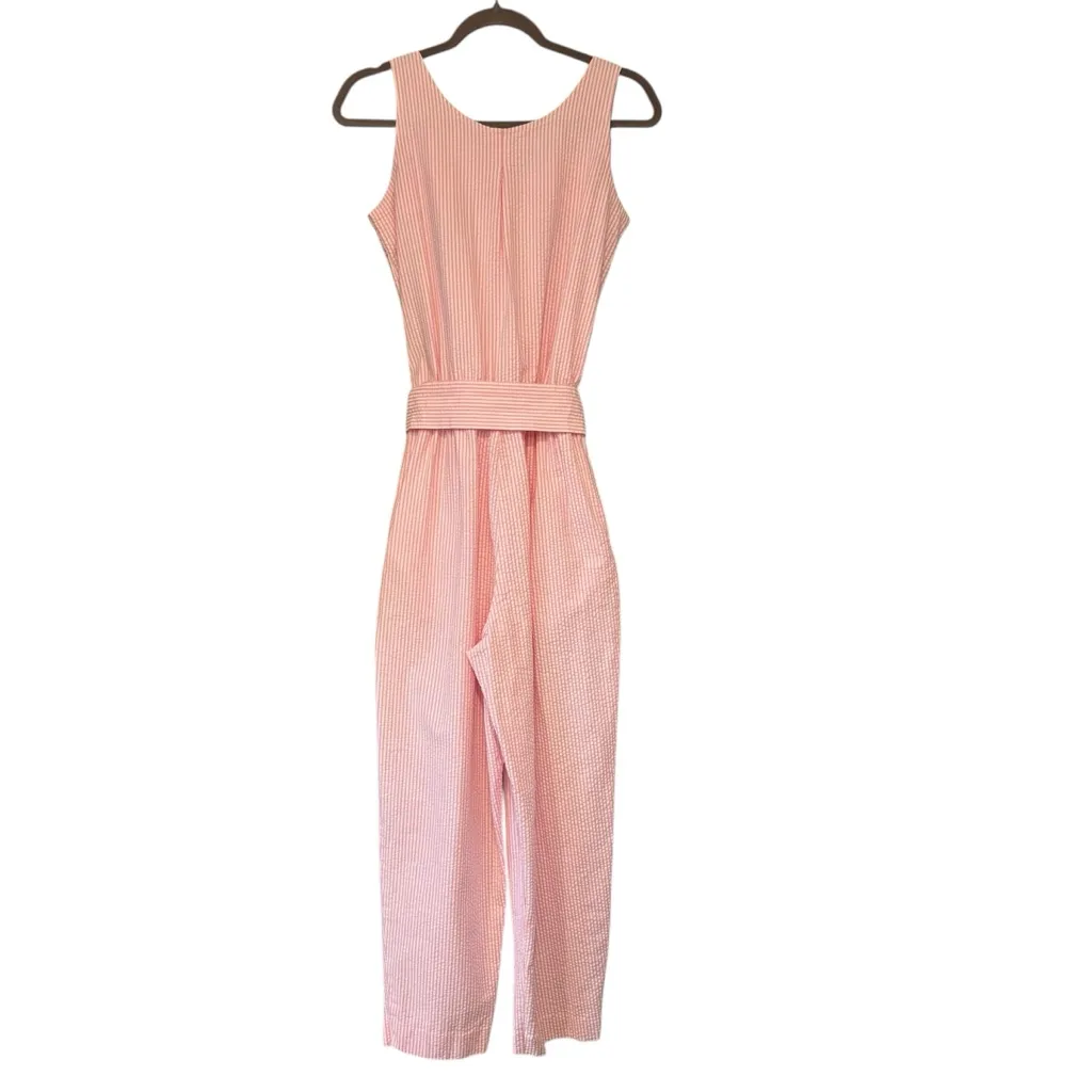 Vtg Reyn Spooner Cotton Seersucker Pink/White Sleeveless Belted Jumpsuit Sz S Pink - Image 2