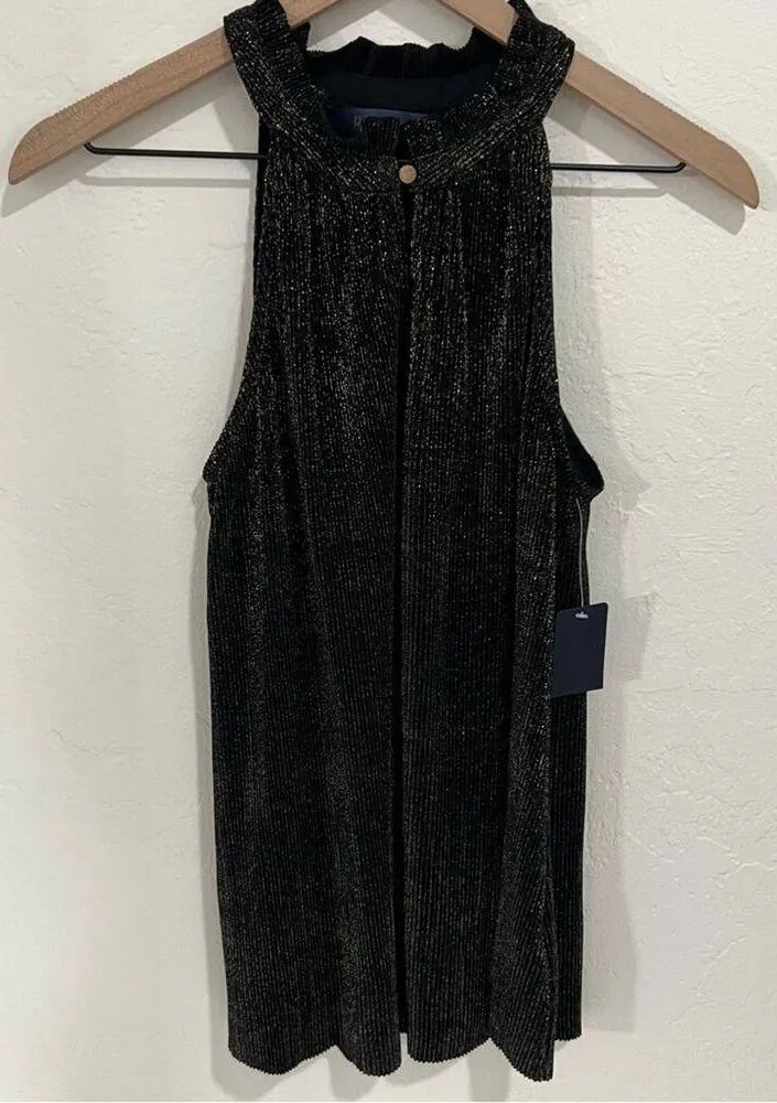 Rachel Rachel Roy Women's Metallic Pleated Blouse Tank Top Size Medium New Black - Image 5