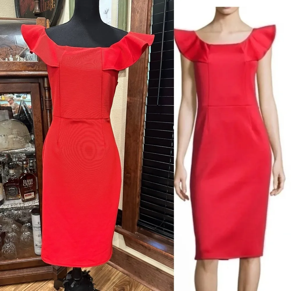 Mustard Seed Red Cocktail Dress Butterfly Sleeve Size M - Image 3