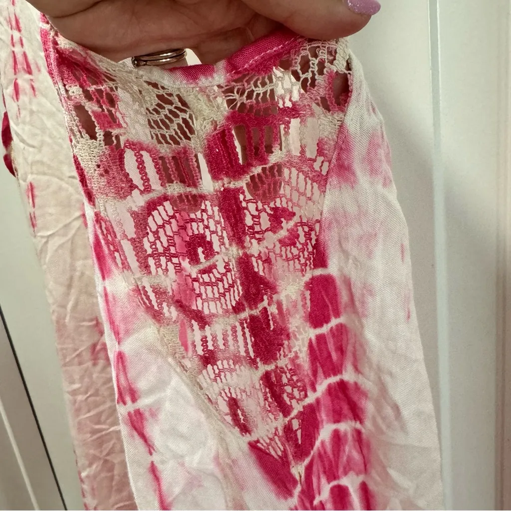 Raviya Tie Dye Swimsuit Cover Up NWT size Large‎ in Pink/White Crochet Trim Pink - Image 3