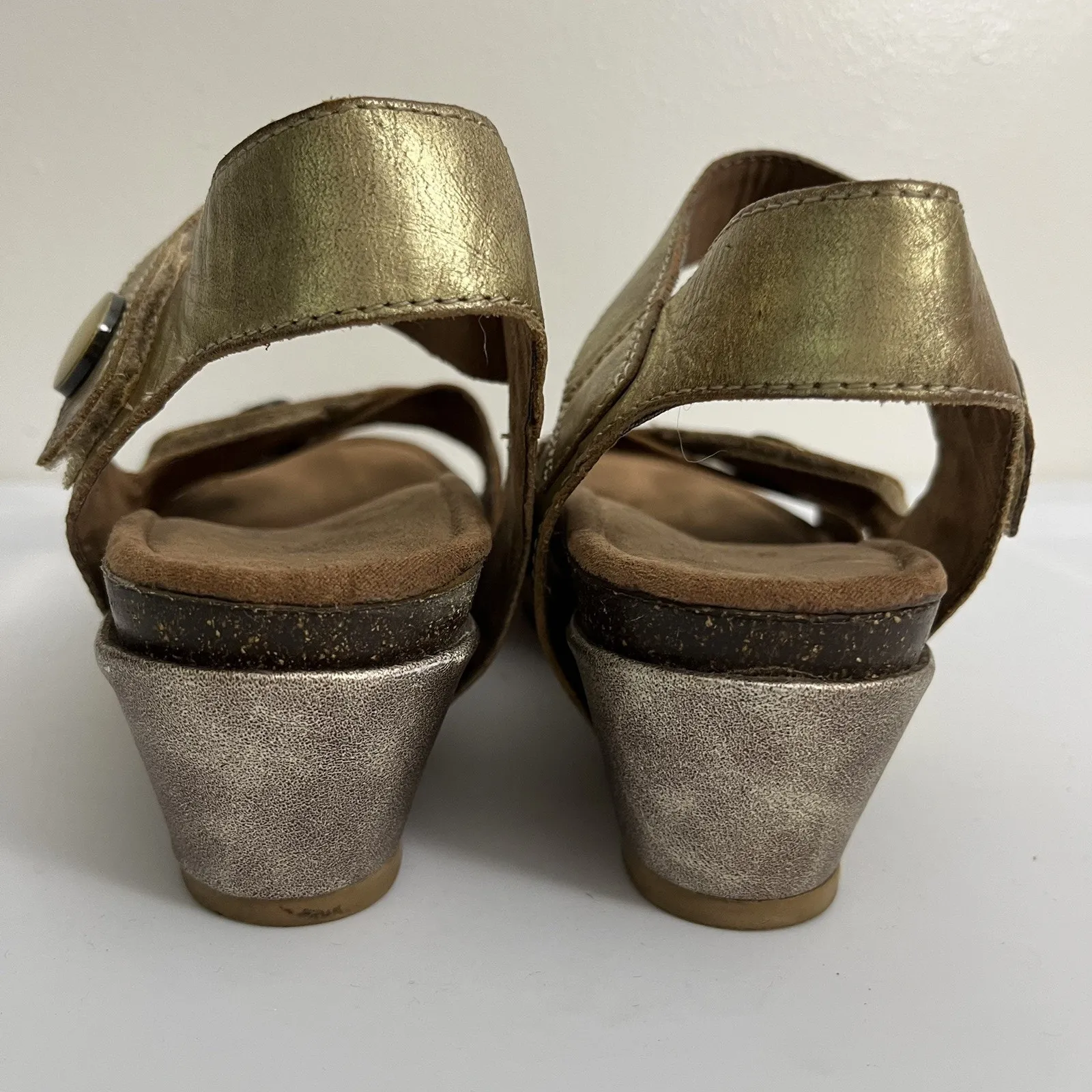 Otbt Sandey Metallic leather Festival‎ Boho Antique Gold wedge sandals Sz 8W - Image 5