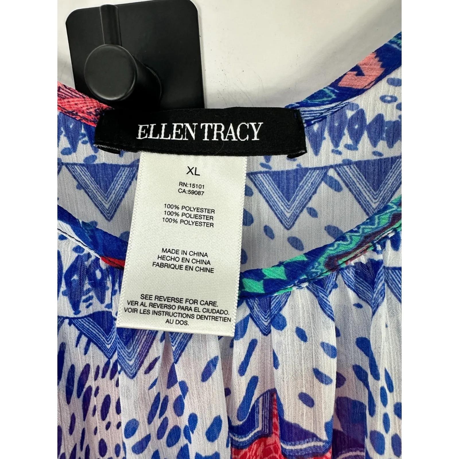 Ellen Tracy Jumpsuit XL Blue Red Boho Tribal Sheer Vacation Resort Festival - Image 3