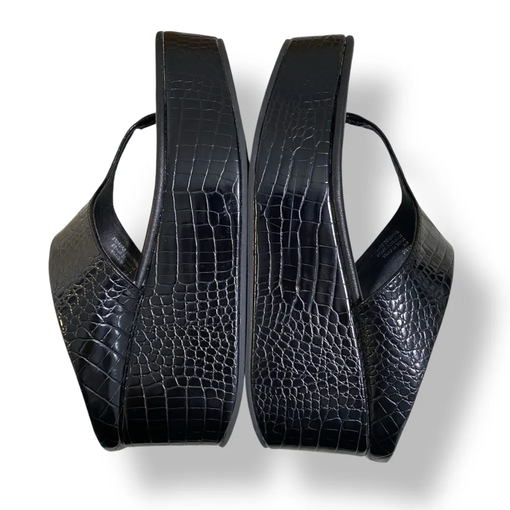 Coconuts by Matisse Lyric Black Croc Embossed Wedge Heel Thong Platform Sandals - Image 6