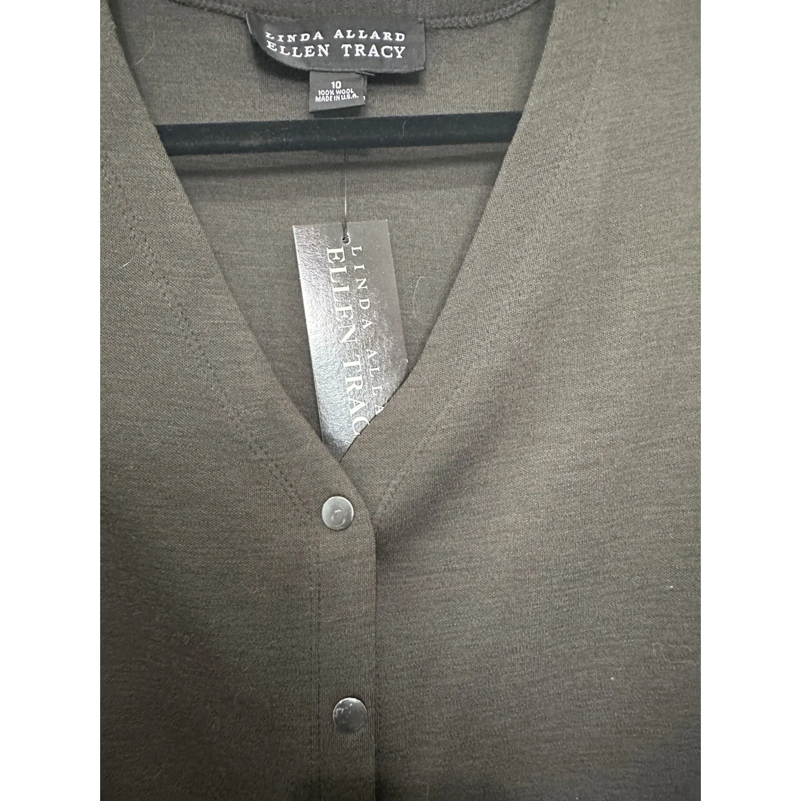 LINDA ALLARD ELLEN TRACY 100%wool V-neck cardigan with button closures Size 10 - Image 6