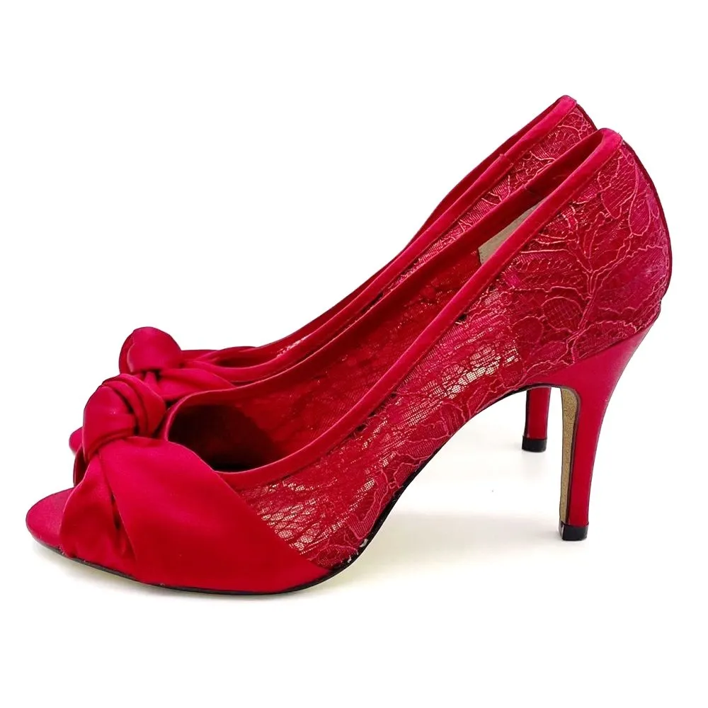 Adrianna Papell Ruby Red Satin and Lace Peep-toe Heel Dress Shoe Women’s Size 8 - Image 6
